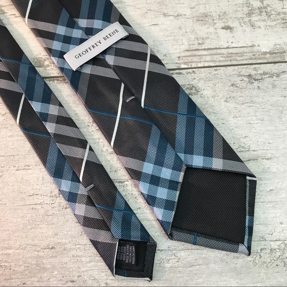 Plaid Men’s Silk Tie Blue Gray Beene - Picture 4 of 7